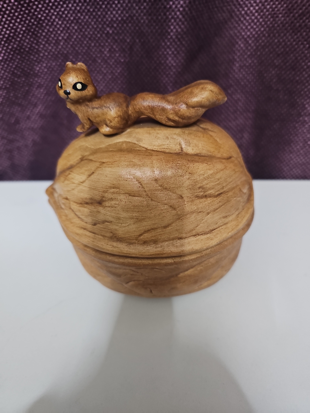 Wooden Squirrel Trinket Box in Brown
